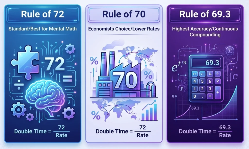 rule of 72 vs 70 vs 69.3 comparison